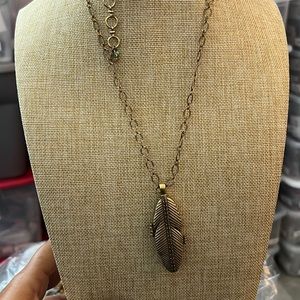 Vintage lucky brand, brass, feather, locket necklace